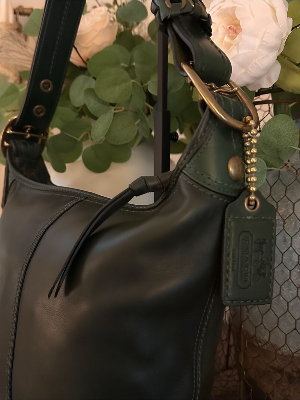 Vintage 2007 Coach Bleecker Tattersall Duffle Bucket Bag | Bottle Green - Picture 9 of 16